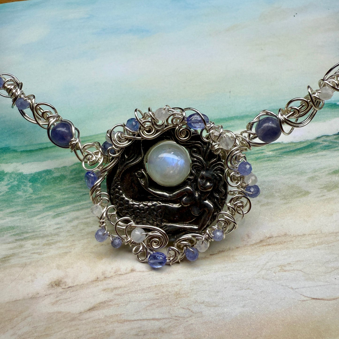 on the turning tide - moonstone mermaid necklace