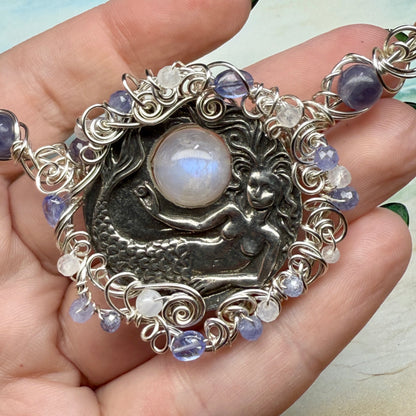 on the turning tide - moonstone mermaid necklace