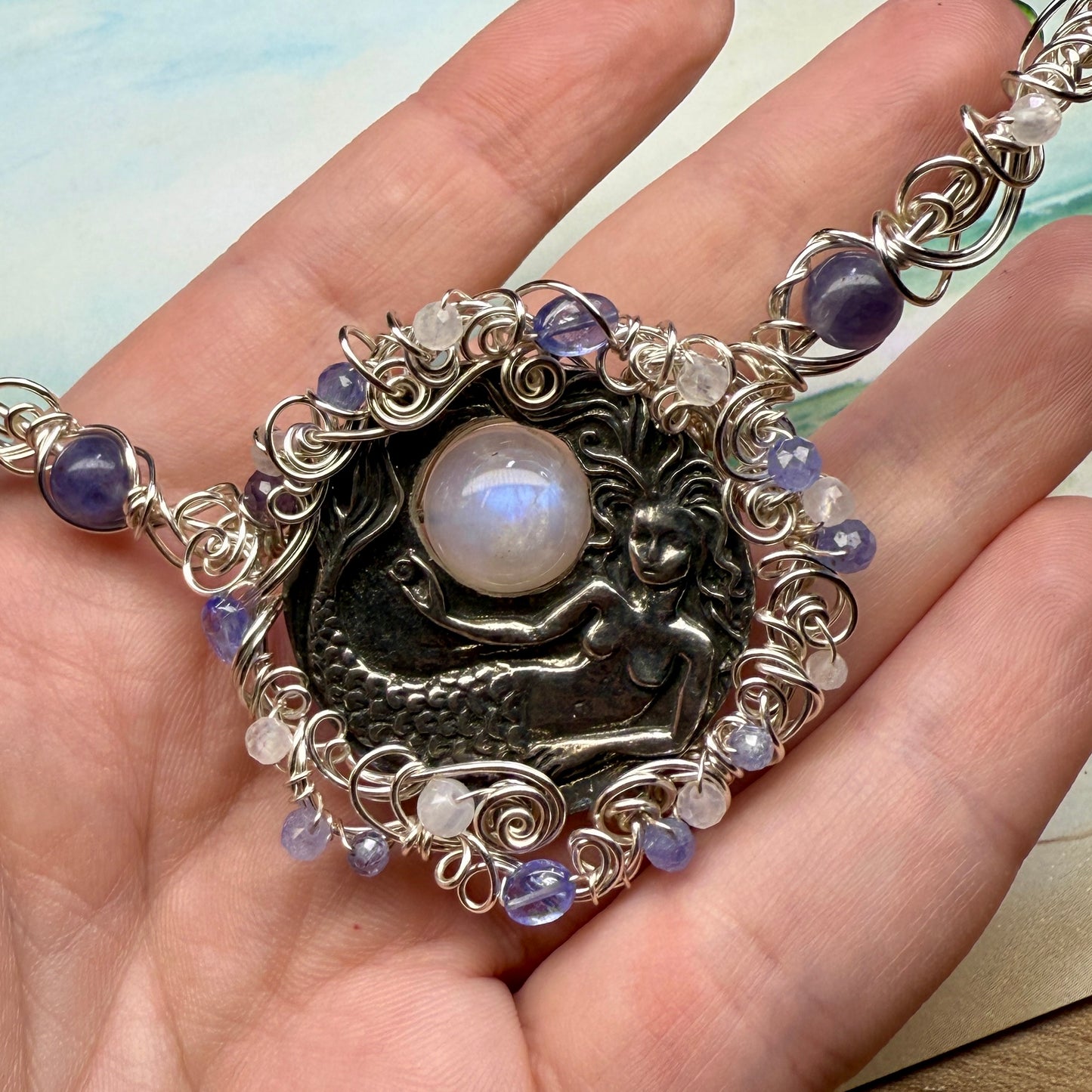 on the turning tide - moonstone mermaid necklace