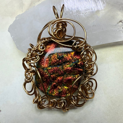 in the waiting woods - orange dichroic glass pendant