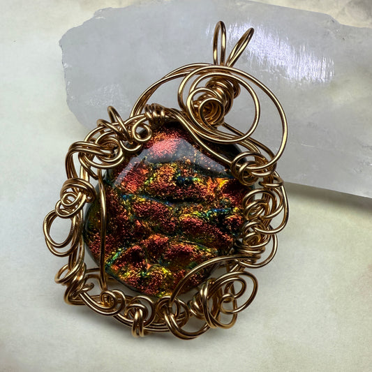 in the waiting woods - orange dichroic glass pendant