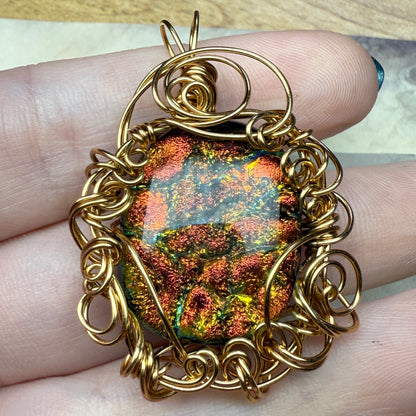 in the waiting woods - orange dichroic glass pendant