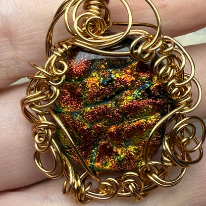 in the waiting woods - orange dichroic glass pendant
