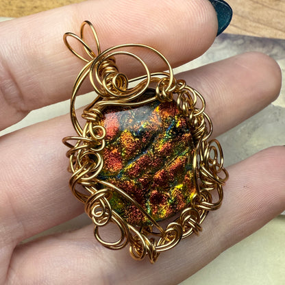 in the waiting woods - orange dichroic glass pendant