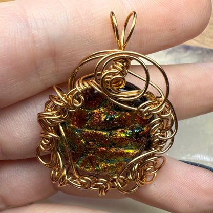 in the waiting woods - orange dichroic glass pendant