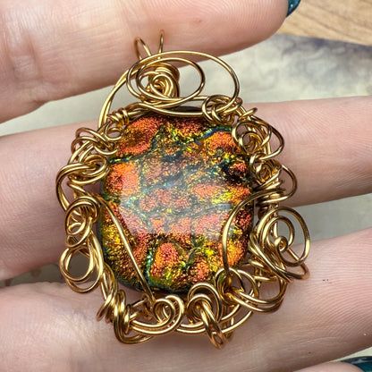 in the waiting woods - orange dichroic glass pendant