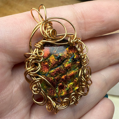 in the waiting woods - orange dichroic glass pendant