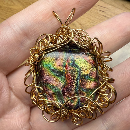 in the waiting woods - red & green dichroic glass pendant