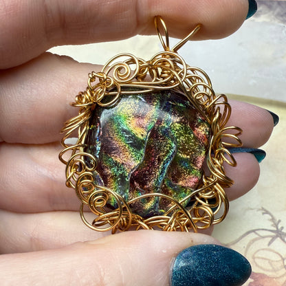 in the waiting woods - red & green dichroic glass pendant