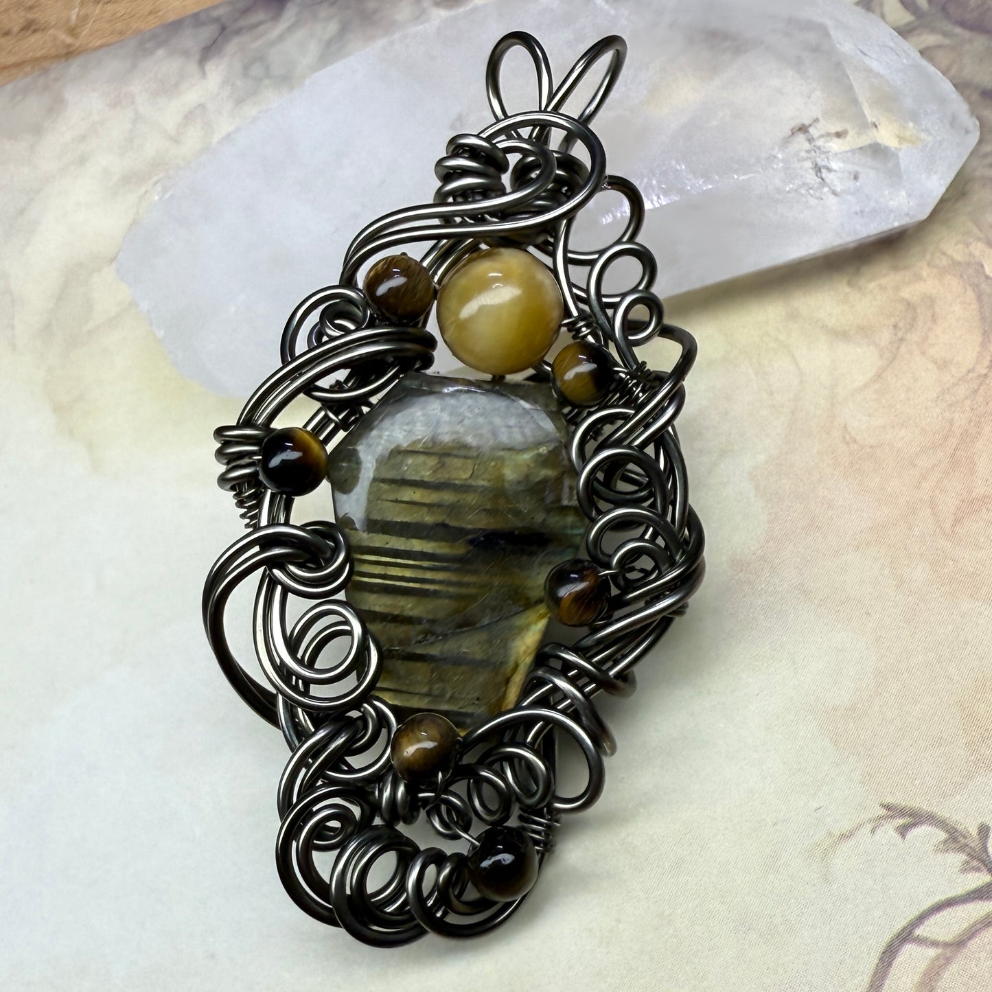 in the waiting woods - labradorite & tigerseye pendant