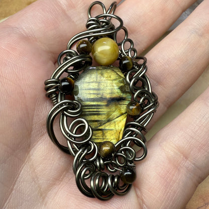 in the waiting woods - labradorite & tigerseye pendant