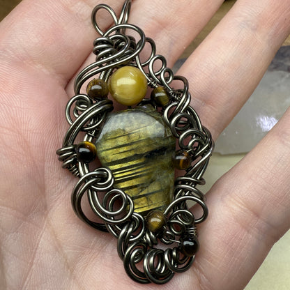 in the waiting woods - labradorite & tigerseye pendant