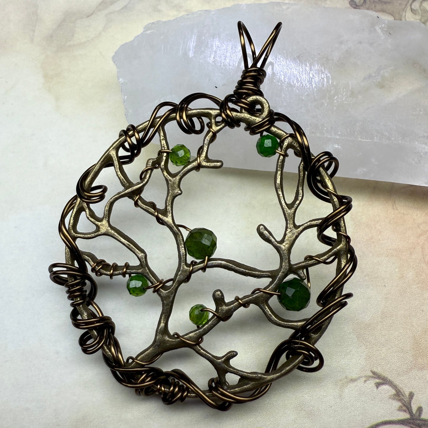 in the waiting woods - chrome diopside barren trees pendant