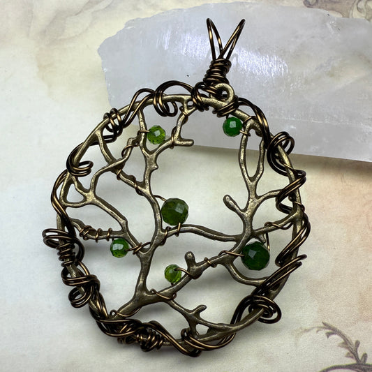 in the waiting woods - chrome diopside barren trees pendant