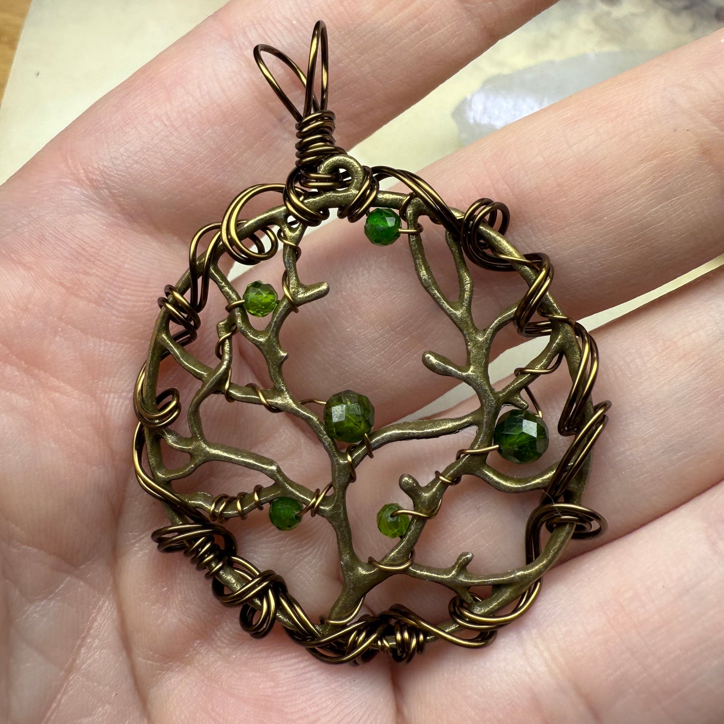 in the waiting woods - chrome diopside barren trees pendant