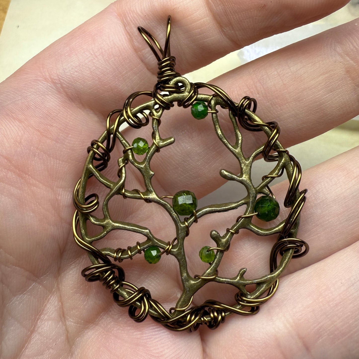 in the waiting woods - chrome diopside barren trees pendant