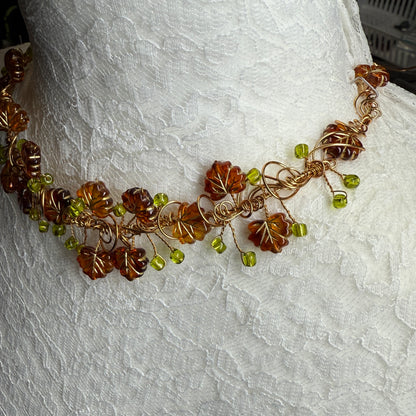 in the waiting woods -  brown & green leaf necklace
