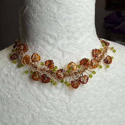 in the waiting woods -  brown & green leaf necklace