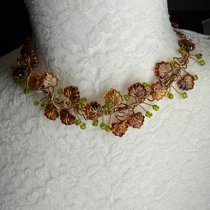 in the waiting woods -  brown & green leaf necklace