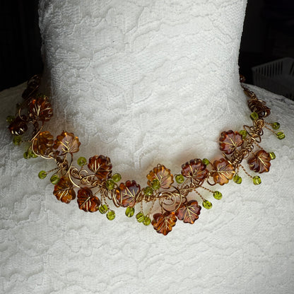 in the waiting woods -  brown & green leaf necklace