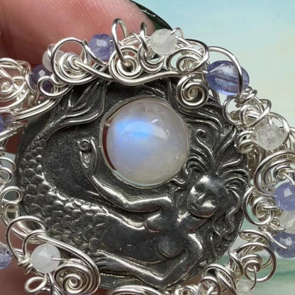 on the turning tide - moonstone mermaid necklace