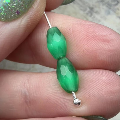 Vintage Green Cat’s-Eye Glass Faceted Ovals