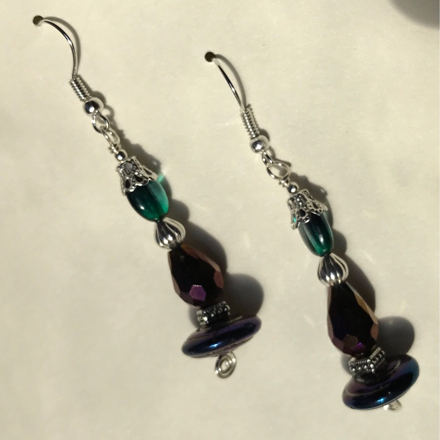 Tiny Evil Genius Earrings: a study in green and purple