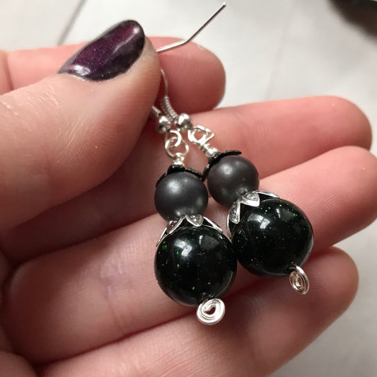 Tiny Evil Genius Earrings: Green and Grey