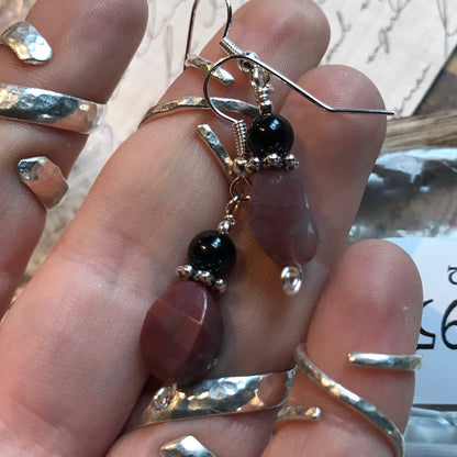 Tiny Evil Genius Earrings: jasper and obsidian