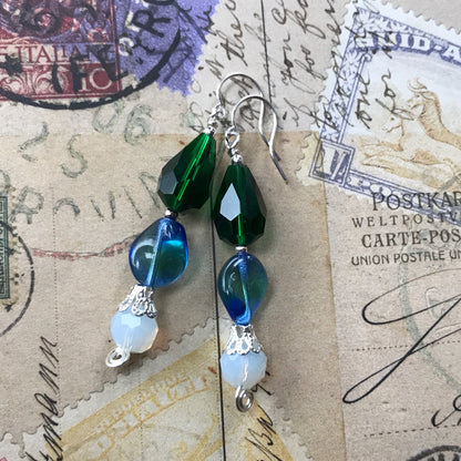 Tiny Evil Genius Earrings: green and blues