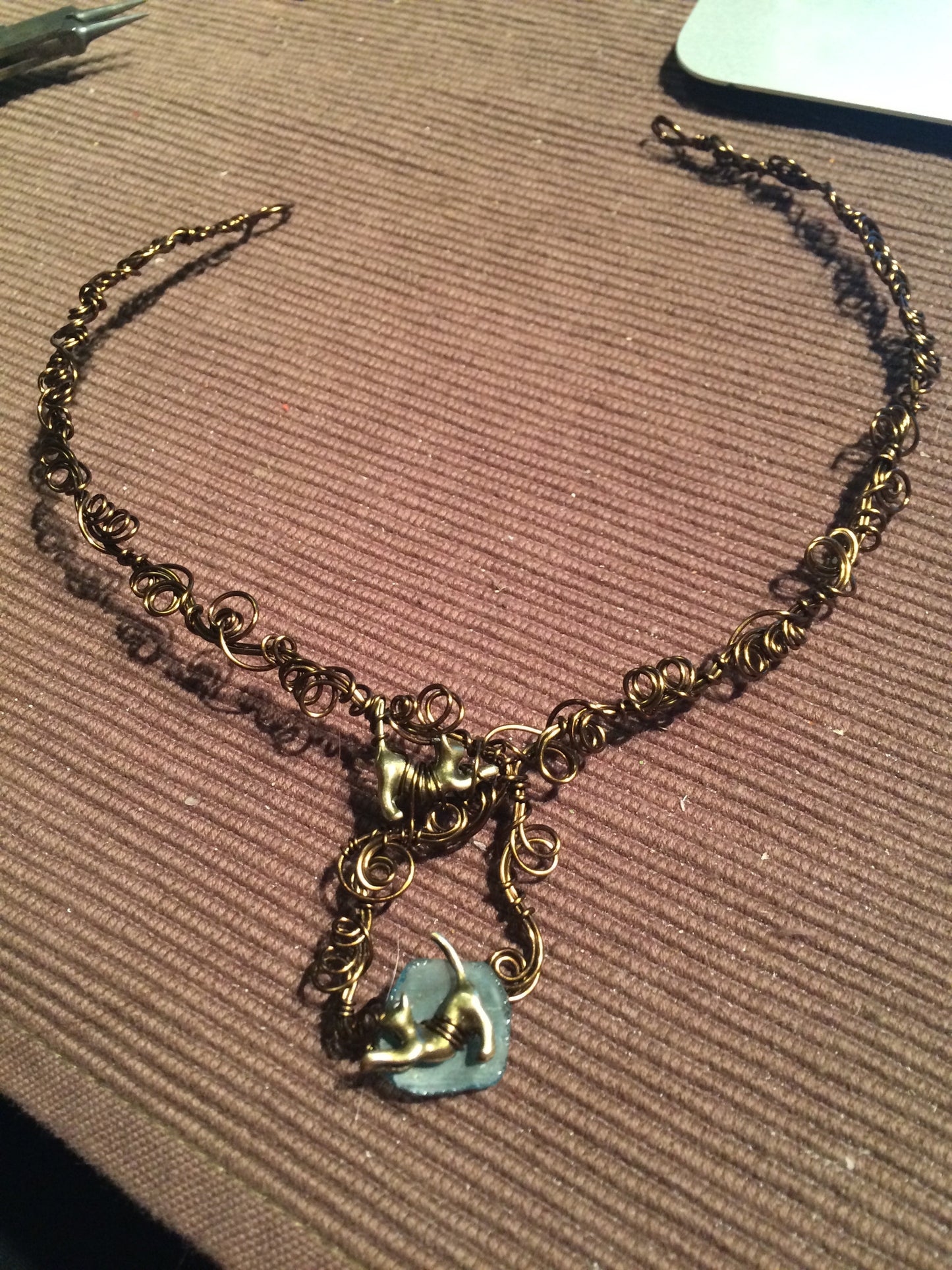 RESERVED Roman glass cat necklace