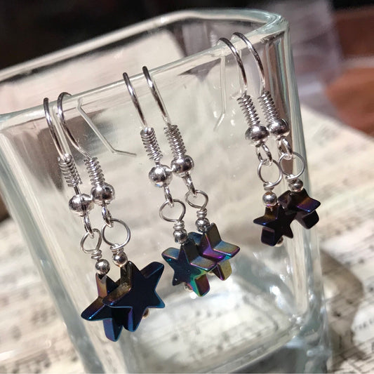Tiny Hematite Star Earrings