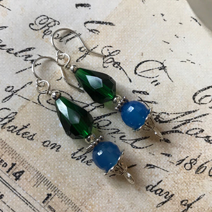 Tiny Evil Genius Earrings: blue & green 2