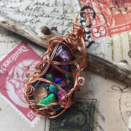 Personal Collection: dichroic glass and copper pendant