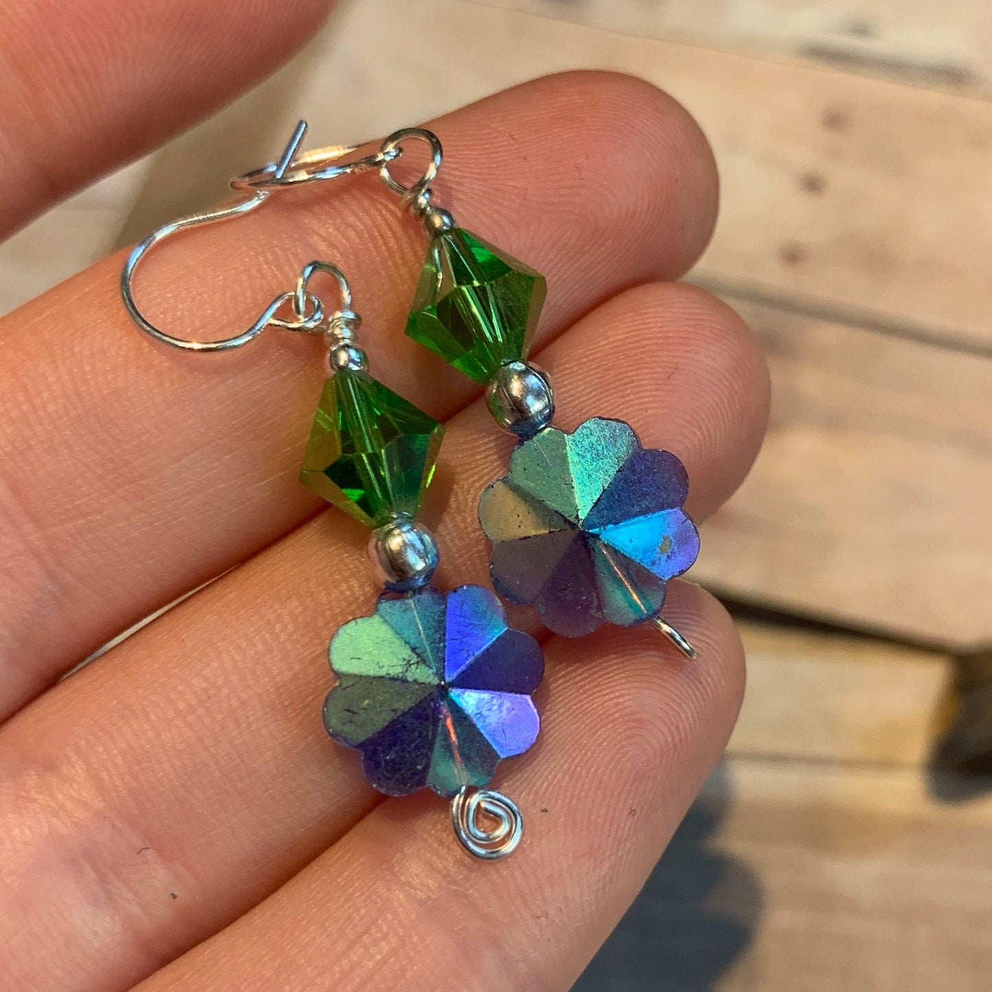 Tiny Evil Genius Earrings: blue and green