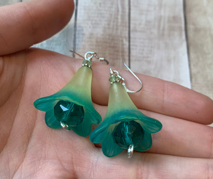 Tiny Evil Genius Earrings: teal flowers