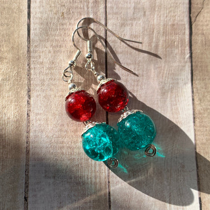 Tiny Evil Genius Earrings: red and teal