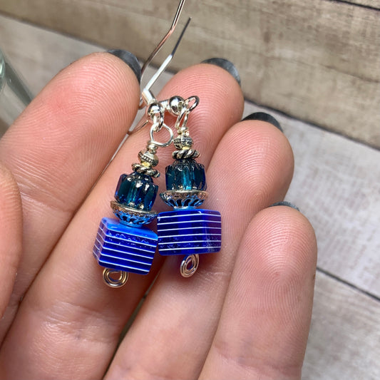 Tiny Evil Genius Earrings: blue stripes
