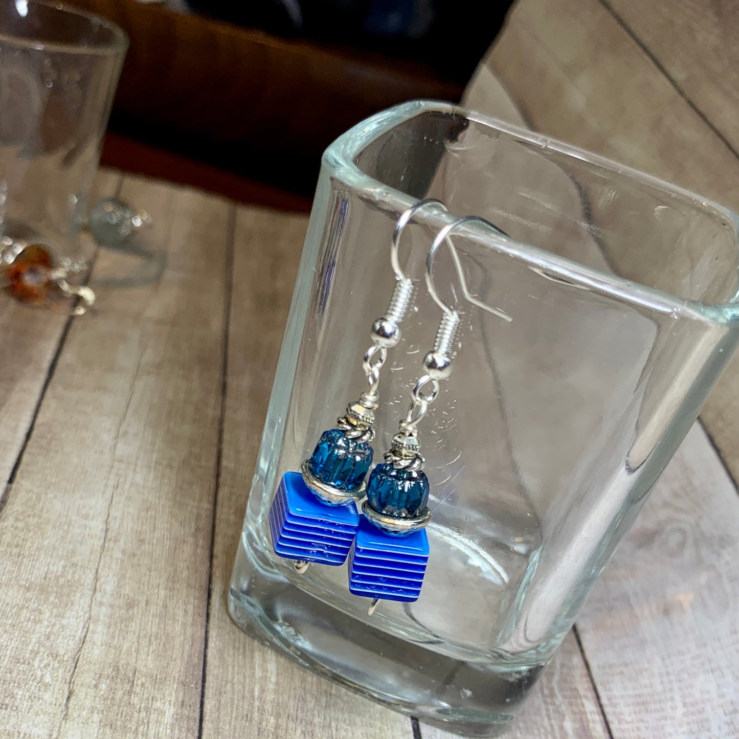 Tiny Evil Genius Earrings: blue stripes