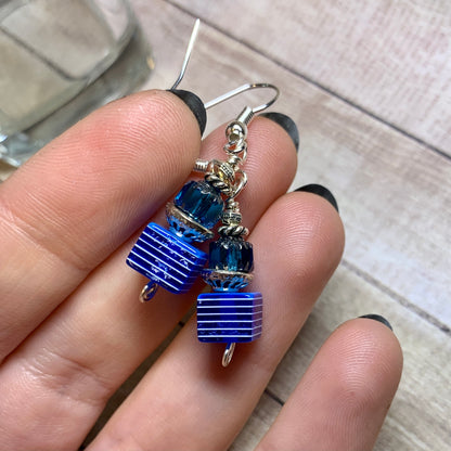 Tiny Evil Genius Earrings: blue stripes