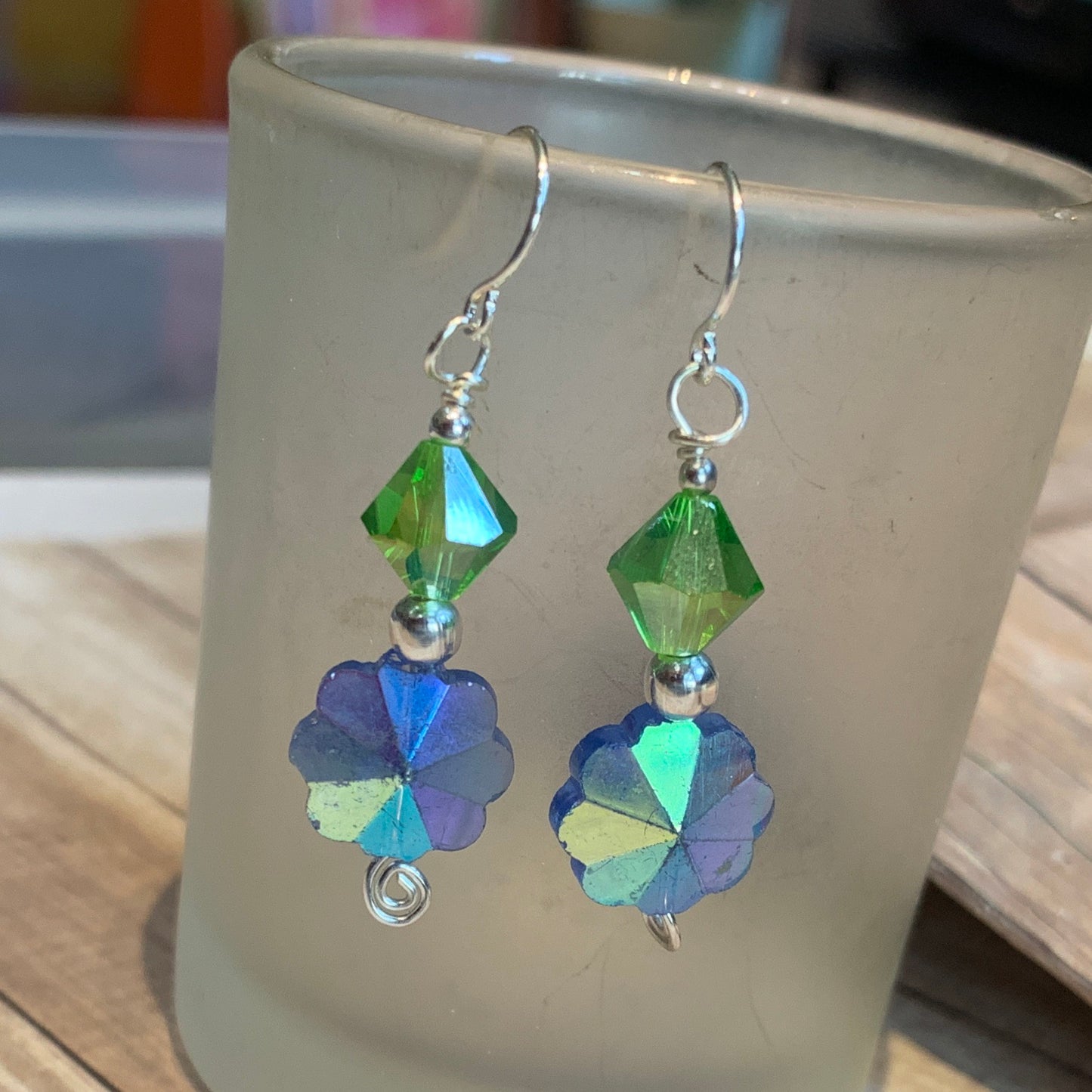 Tiny Evil Genius Earrings: blue and green
