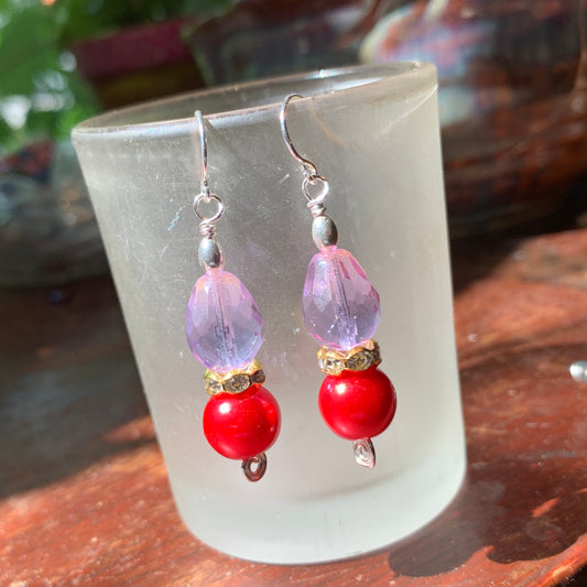 Tiny Evil Genius Earrings: colorshift and coral-red