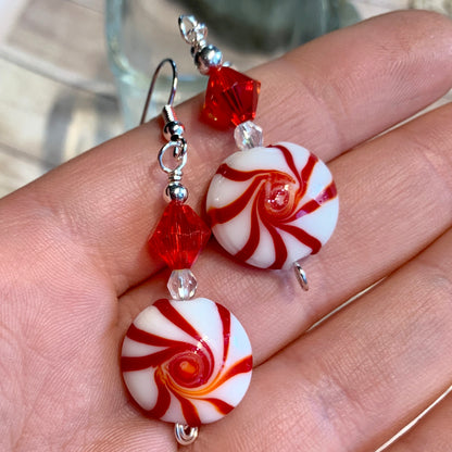 Tiny Evil Genius Earrings: peppermint candy