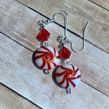Tiny Evil Genius Earrings: peppermint candy