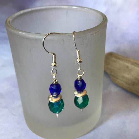 Tiny Evil Genius Earrings: blue and green