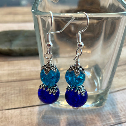Tiny Evil Genius Earrings: blue and teal
