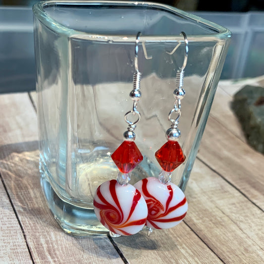 Tiny Evil Genius Earrings: peppermint candy