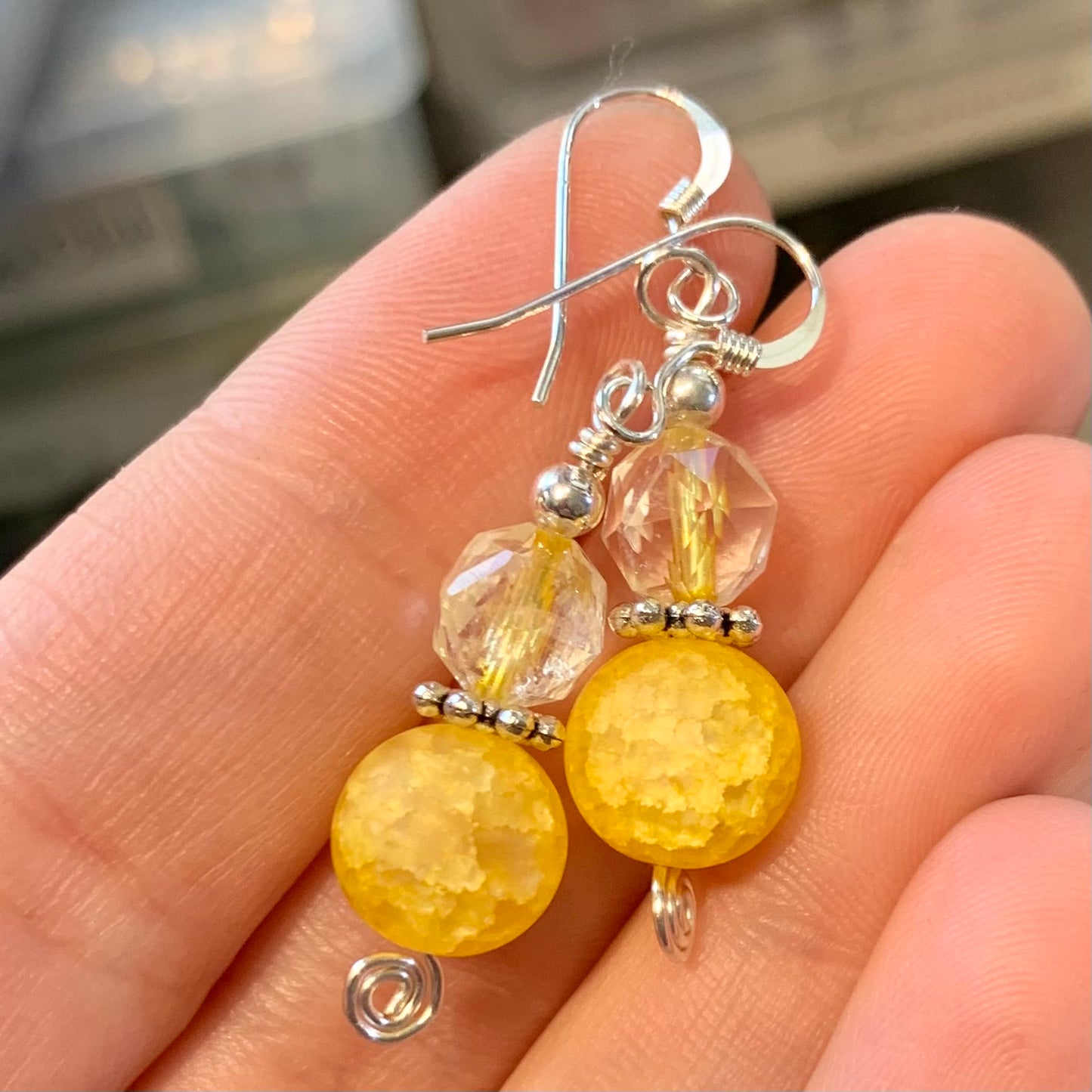 Tiny Evil Genius Earrings: citrine and crackle glass