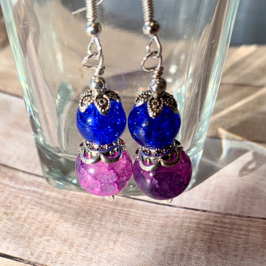 Tiny Evil Genius Earrings: cobalt and lilac