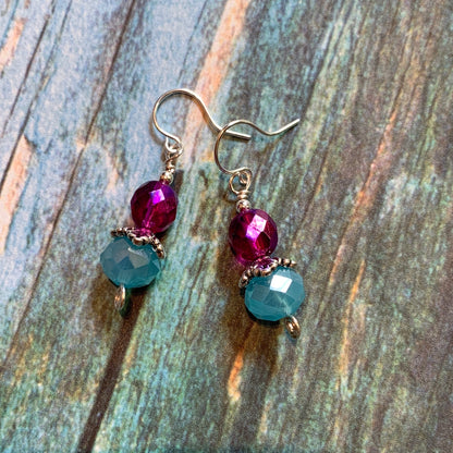Tiny Evil Genius Earrings: pink and blue